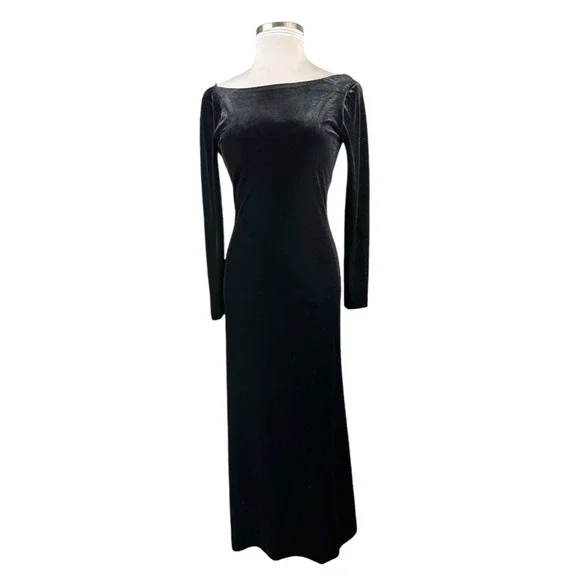 Vtg Lauren Ralph Lauren Velvet Black Maxi Dress Drape Back Evening Gown Medium - Picture 3 of 15